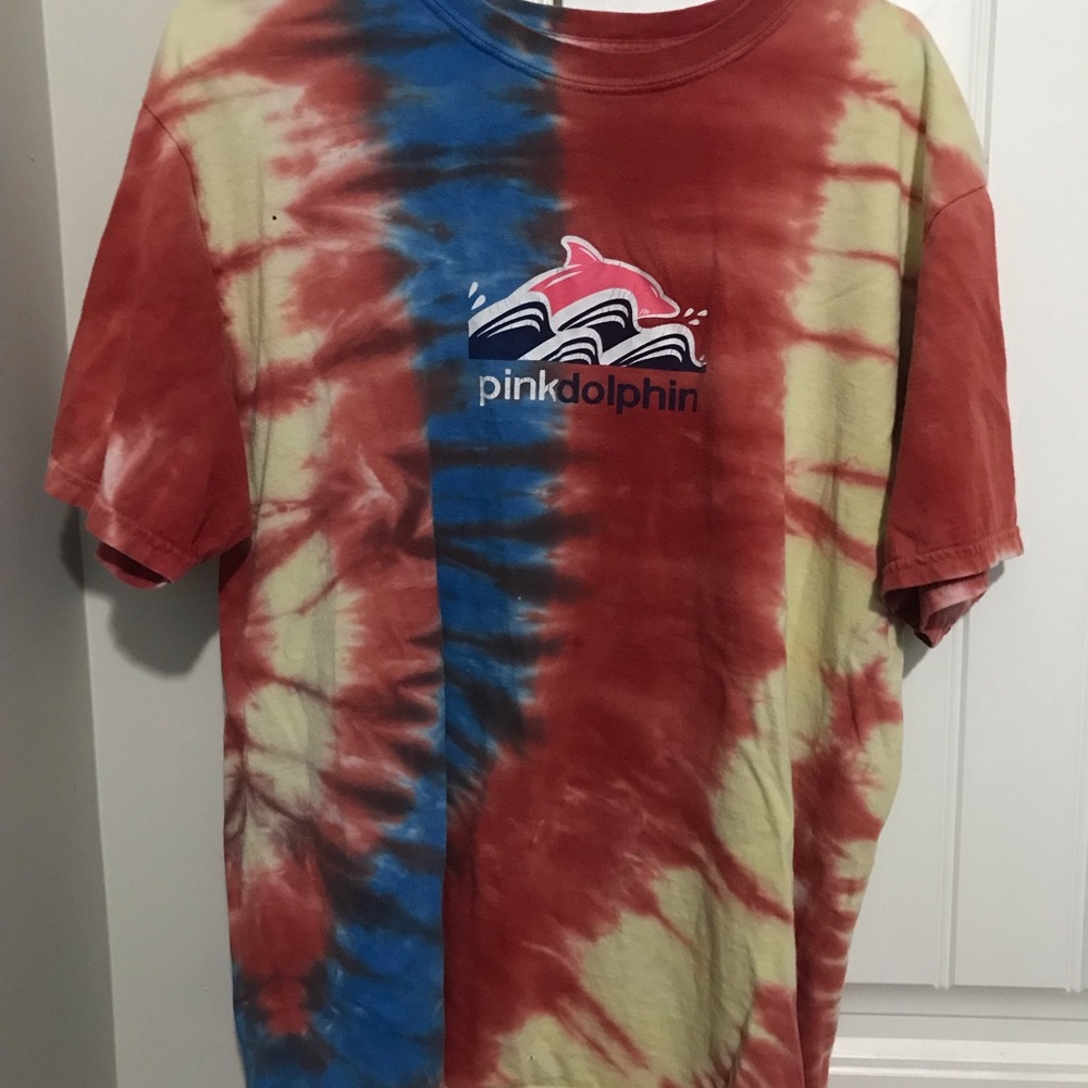 Pink Dolphin Tie-Dye Men’s Shirt - Red, Blue, and Cream